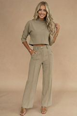 Top and Trousers Set Women | Cropped Mock Neck & Wide-Leg Co Ord
