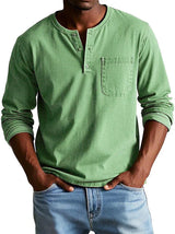 Shirt Men | Long Sleeve Henley & Chest Pocket Casual Design