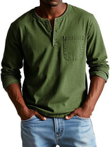 Shirt Men | Long Sleeve Henley & Chest Pocket Casual Design