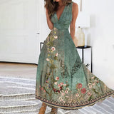 Maxi Dress Women | Floral Print V-Neck & Sleeveless Flowing Design