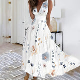 Maxi Dress Women | Floral Print V-Neck & Sleeveless Flowing Design