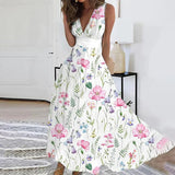 Maxi Dress Women | Floral Print V-Neck & Sleeveless Flowing Design
