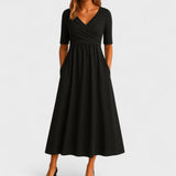 Midi Dress Women | Wrap V-Neck & Ruched Waist A-Line Design