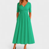 Midi Dress Women | Wrap V-Neck & Ruched Waist A-Line Design