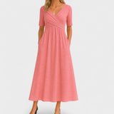 Midi Dress Women | Wrap V-Neck & Ruched Waist A-Line Design