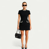 Mini Dress Women | Pearl Trim Collar & Tweed A-Line Design
