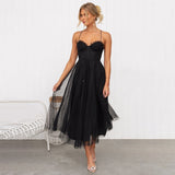 Midi Dress Women | Tulle Skirt Corset Bodice & Spaghetti Strap Design