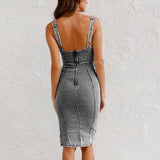 Midi Dress | Women's Sleeveless Corset Bodycon Denim