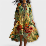 Boho Midi Dress | Women's Floral V-Neck Tiered Midi Dress