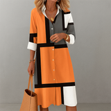 Shirt Dress | Women's Geometric Colourblock Button-Down Long Sleeve