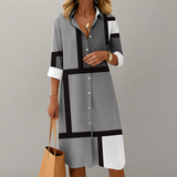 Shirt Dress | Women's Geometric Colourblock Button-Down Long Sleeve