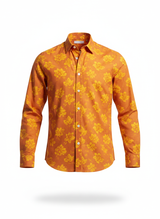 Long Sleeve Shirt in Orange with Boxy Floral Cut