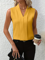 Sleeveless Blouse Women | Pleated V-Neck & Clean Office-Ready Design