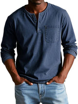 Shirt Men | Long Sleeve Henley & Chest Pocket Casual Design