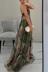 Maxi Dress Women | Floral Tulle Cut-Out Waist & Spaghetti Strap Gown