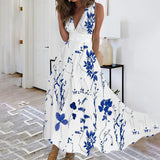 Maxi Dress Women | Floral Print V-Neck & Sleeveless Flowing Design