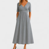 Midi Dress Women | Wrap V-Neck & Ruched Waist A-Line Design