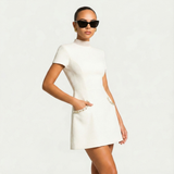Mini Dress Women | Pearl Trim Collar & Tweed A-Line Design