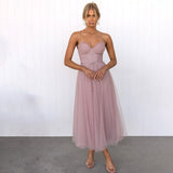 Midi Dress Women | Tulle Skirt Corset Bodice & Spaghetti Strap Design
