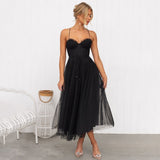 Midi Dress Women | Tulle Skirt Corset Bodice & Spaghetti Strap Design
