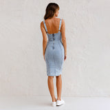 Midi Dress | Women's Sleeveless Corset Bodycon Denim