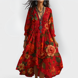 Boho Midi Dress | Women's Floral V-Neck Tiered Midi Dress