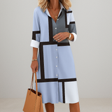 Shirt Dress | Women's Geometric Colourblock Button-Down Long Sleeve