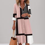 Shirt Dress | Women's Geometric Colourblock Button-Down Long Sleeve
