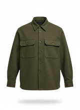 Green Shirt with Camp Collar Boxy Cut