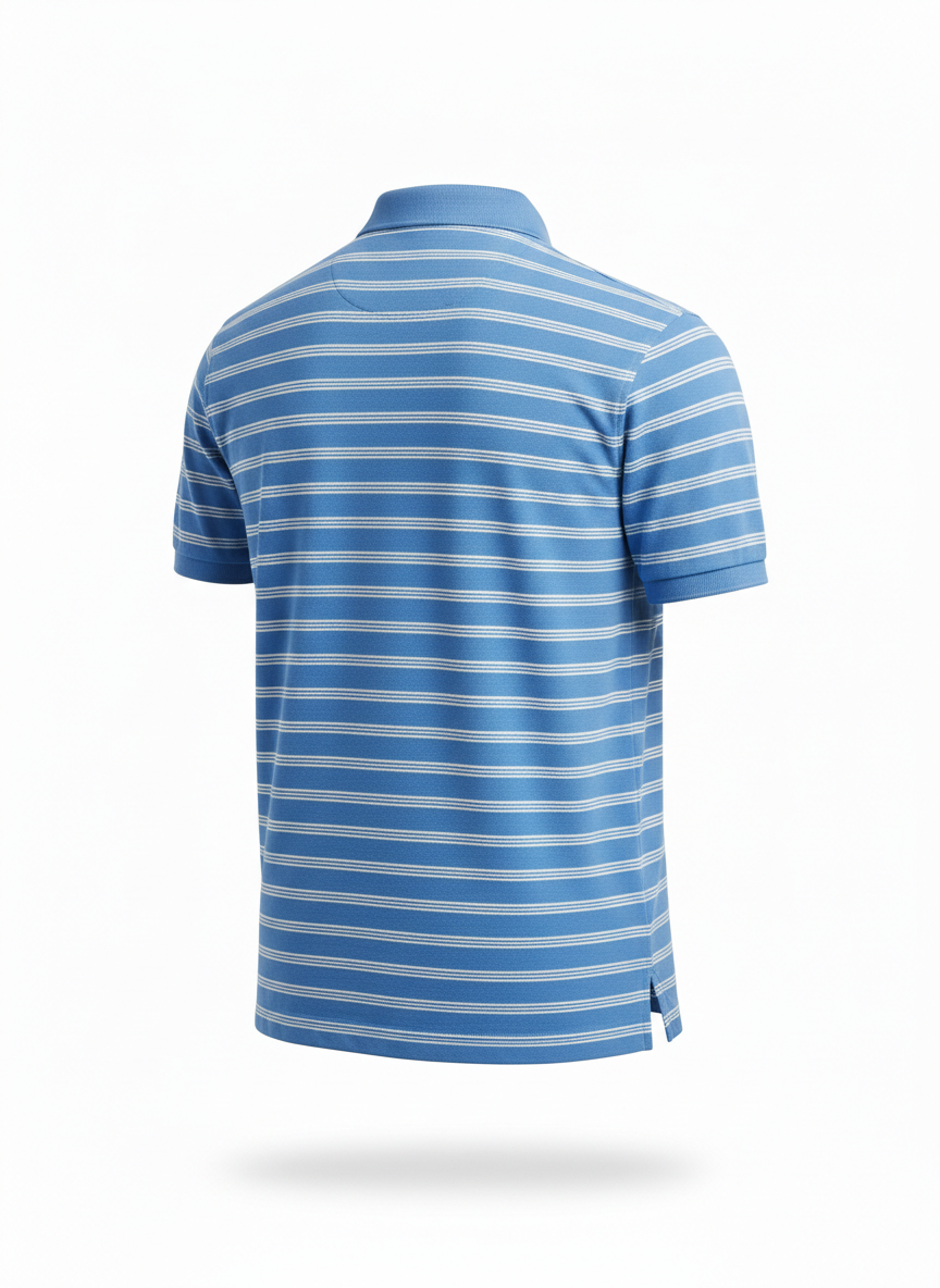 Striped Polo T-shirt with Ribbed Cuff Polo Cut